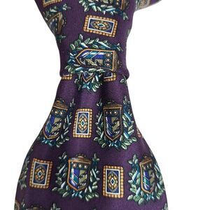 VGT 90s ANDRE GIANNI 100% Silk Classic Crest Tie Purple 57x4 USA Country‎ Club